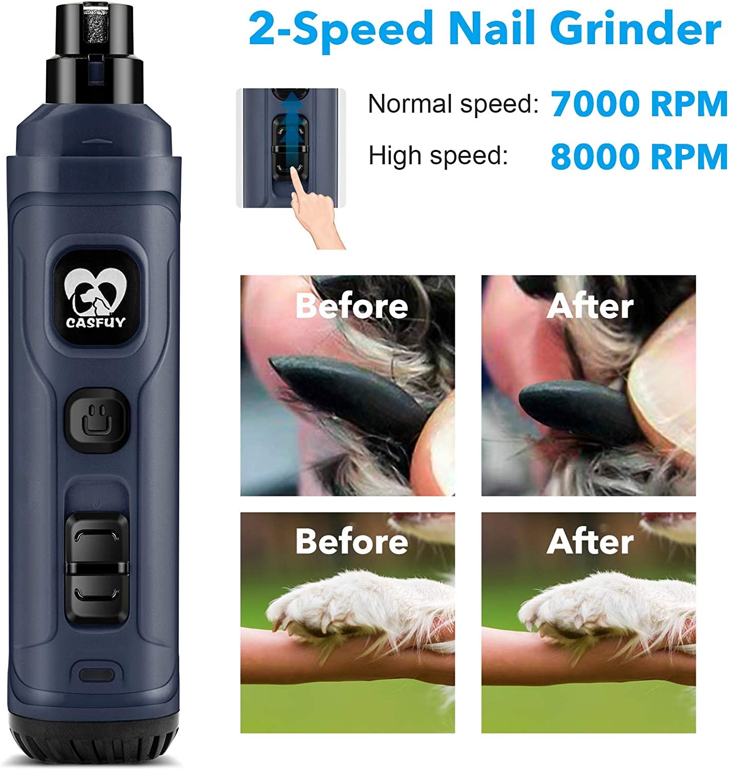 Dog Nail Grinder with LED Light – Professional Electric Pet Nail Trimmer