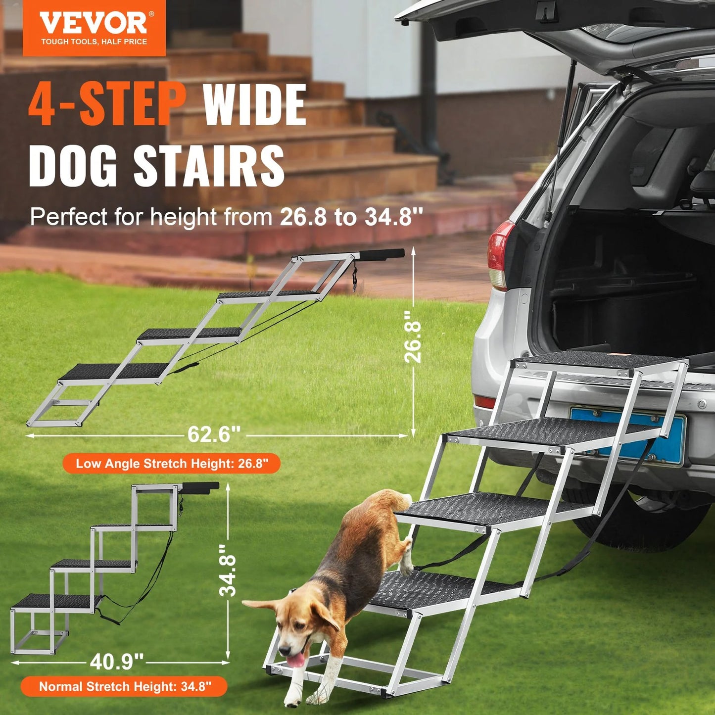 VEVOR 4-Step Folding Dog Car Stairs