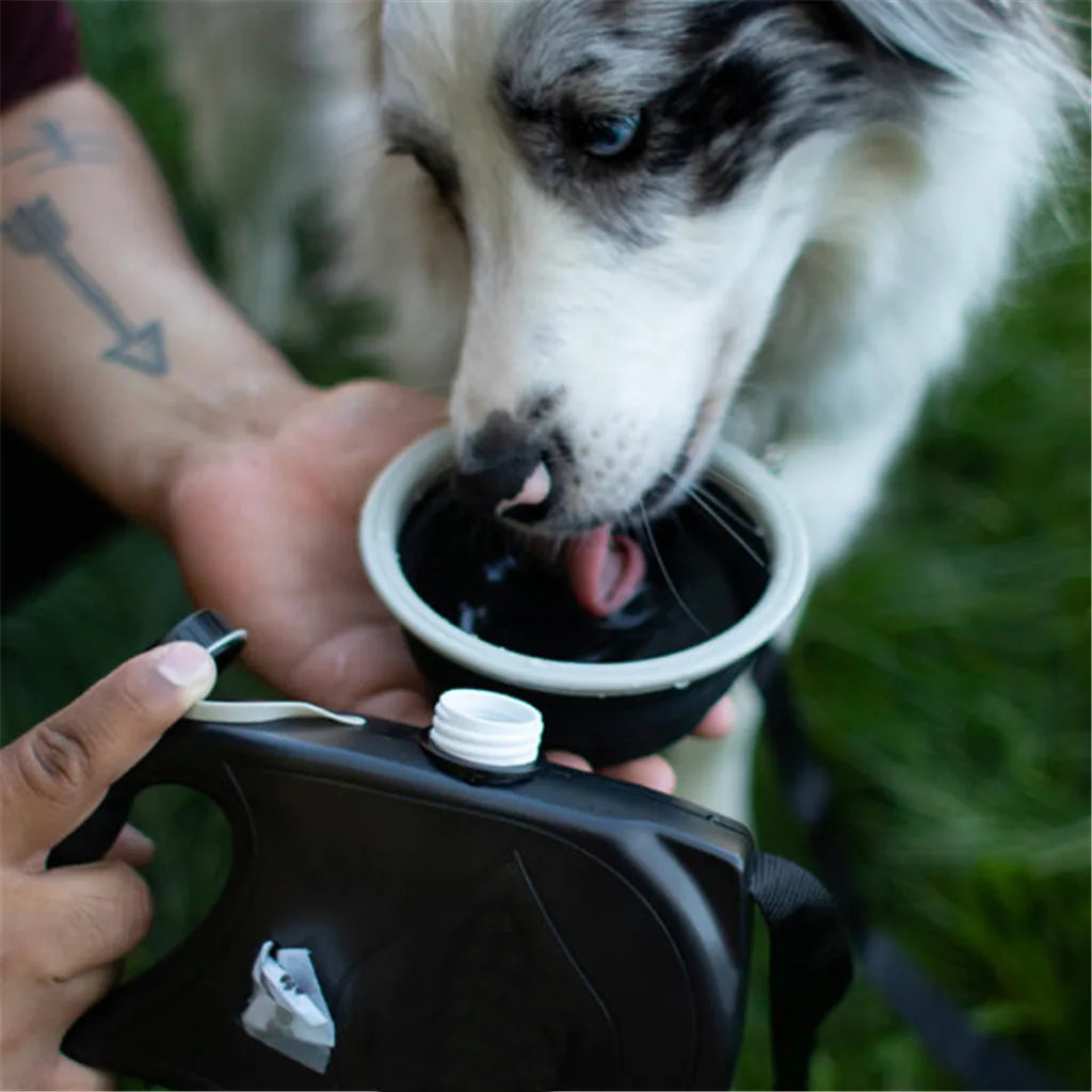 4-in-1 Durable Retractable Dog Leash with Water Bottle and Bowl