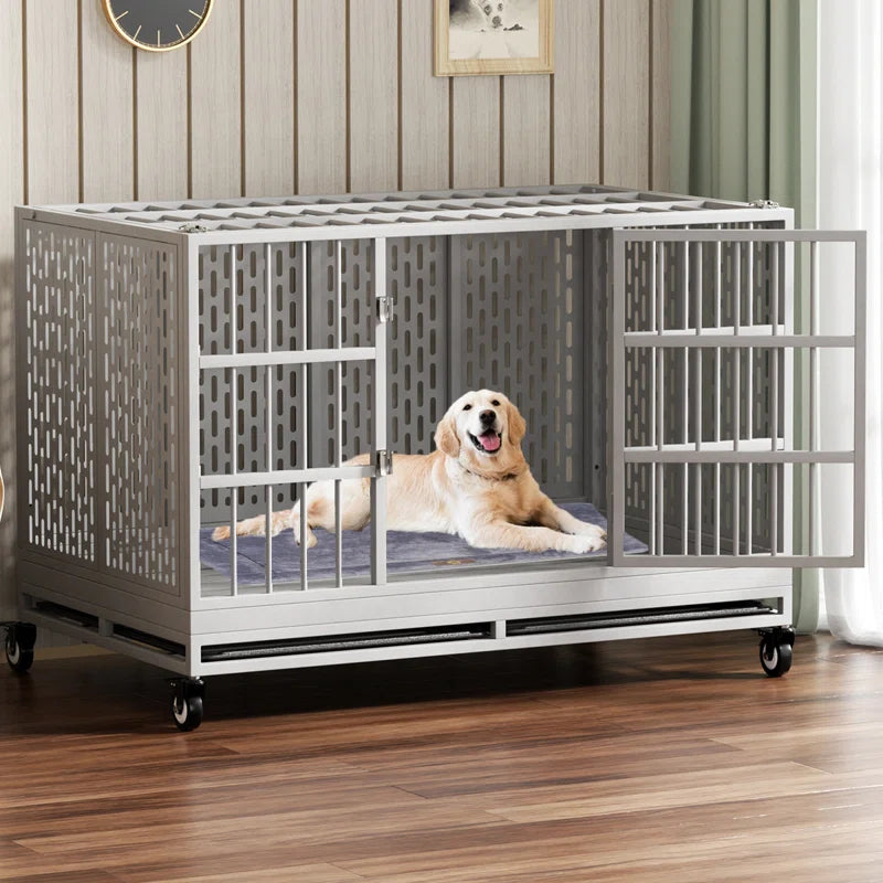 RERORD 48-Inch Heavy Duty Dog Crate with Wheels – Extra Large Folding Metal Dog Cage