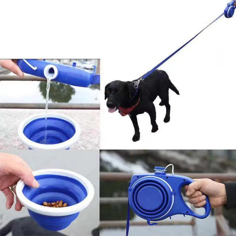 4-in-1 Durable Retractable Dog Leash with Water Bottle and Bowl
