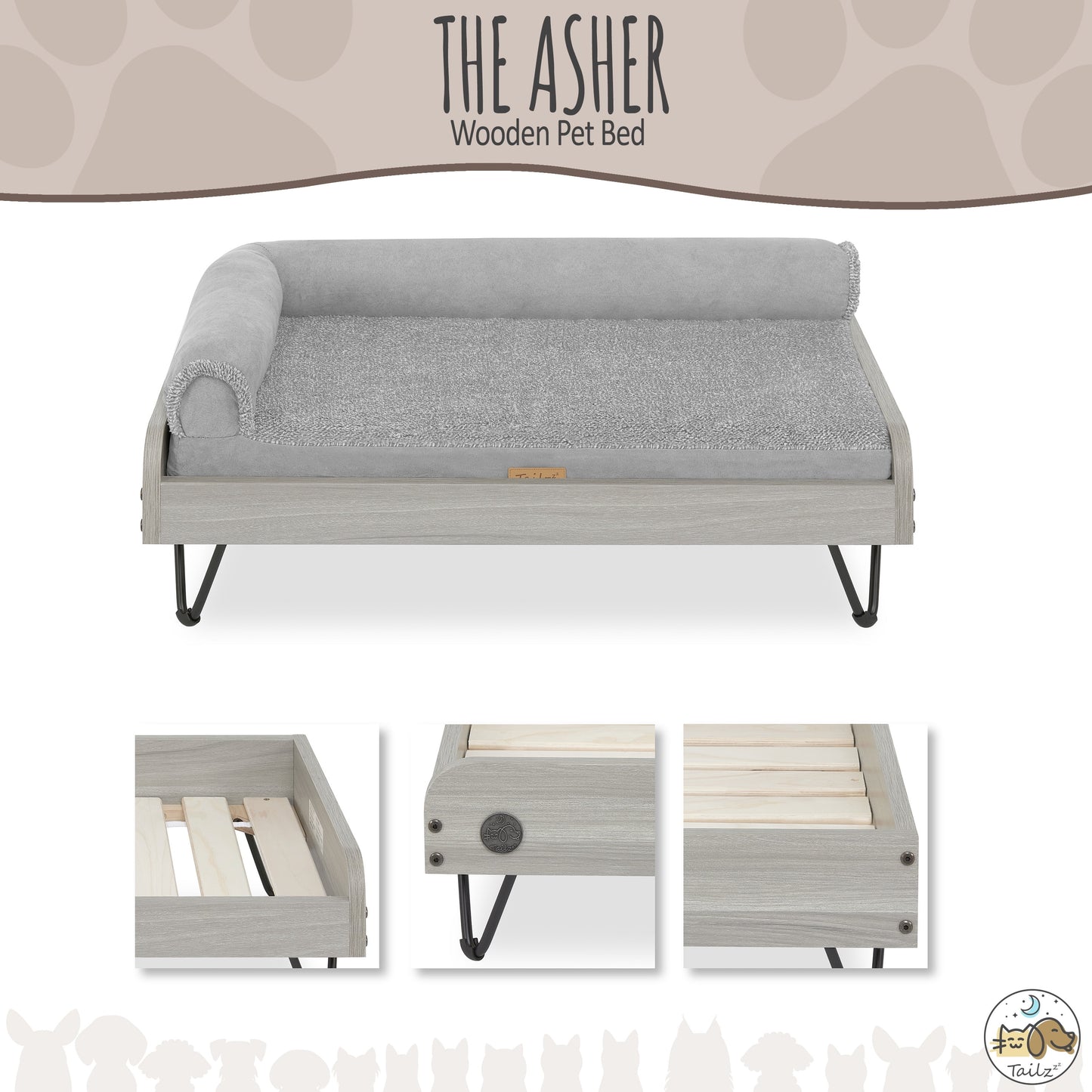 Asher Wooden Pet Bed with Mattress