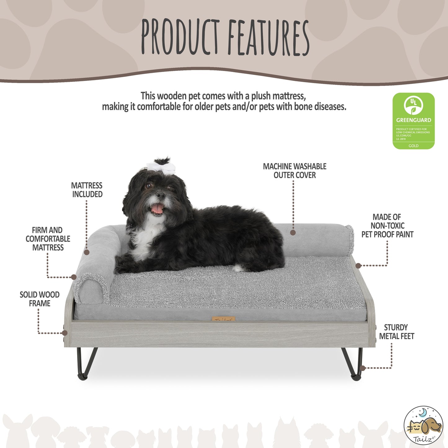 Asher Wooden Pet Bed with Mattress
