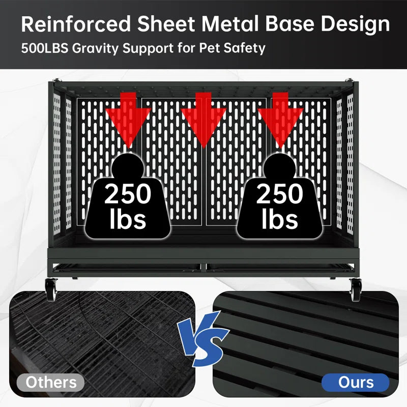 RERORD 48-Inch Heavy Duty Dog Crate with Wheels – Extra Large Folding Metal Dog Cage