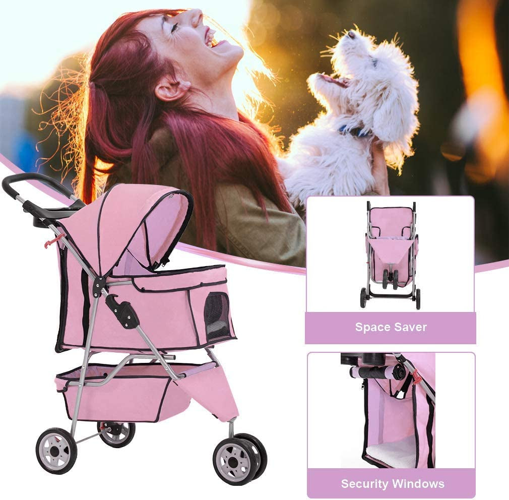 3-Wheel Dog Stroller (Pink)