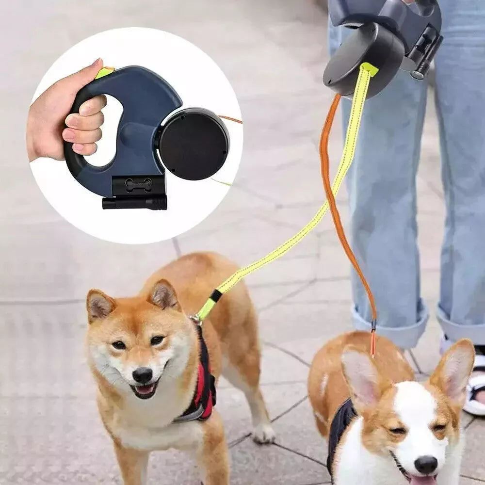 Dual Retractable Dog Leash with Reflective Design & 360° Swivel
