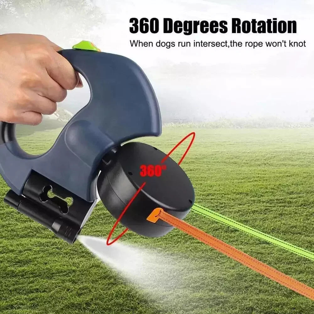 Dual Retractable Dog Leash with Reflective Design & 360° Swivel