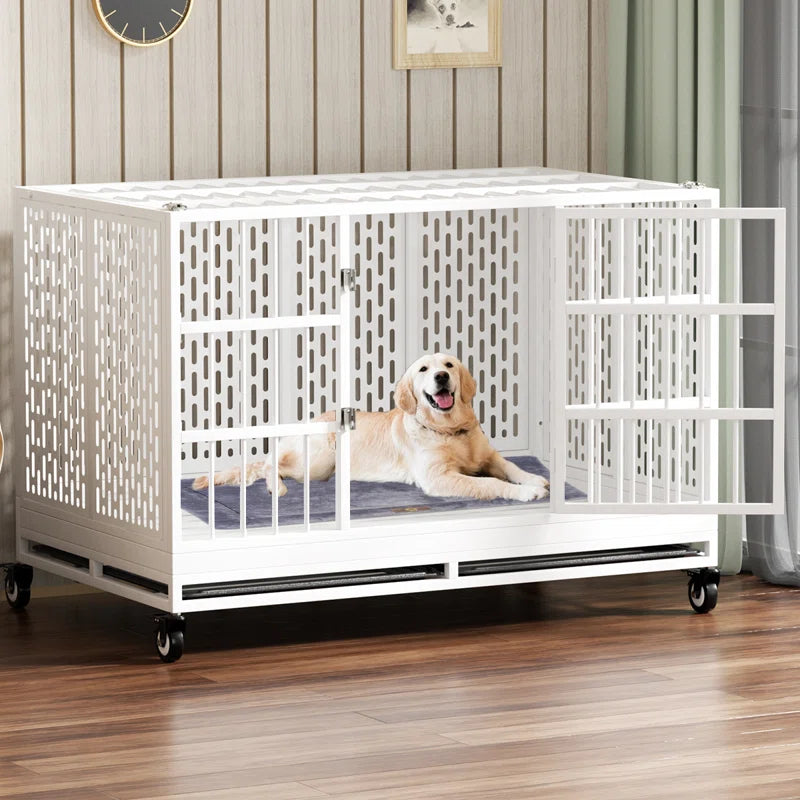 RERORD 48-Inch Heavy Duty Dog Crate with Wheels – Extra Large Folding Metal Dog Cage