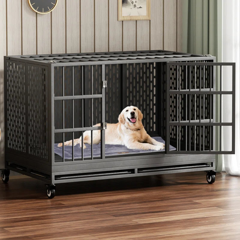 RERORD 48-Inch Heavy Duty Dog Crate with Wheels – Extra Large Folding Metal Dog Cage