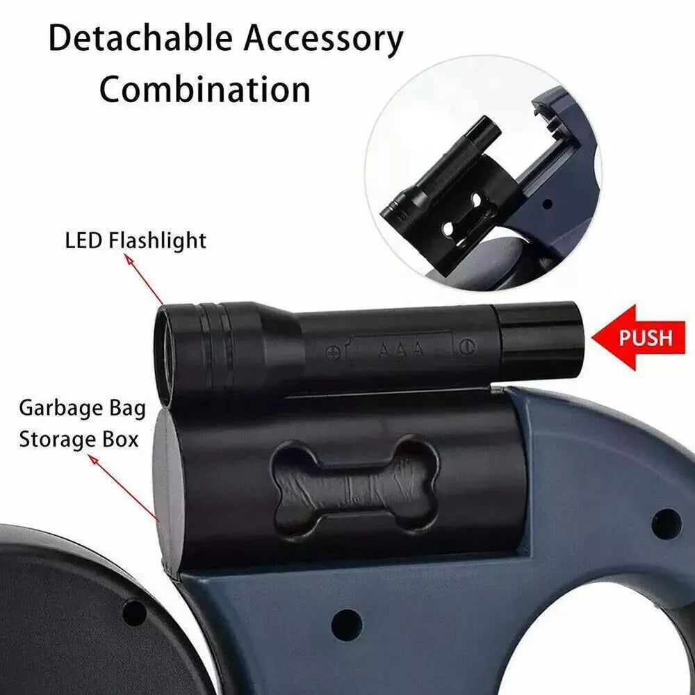 Dual Retractable Dog Leash with Reflective Design & 360° Swivel