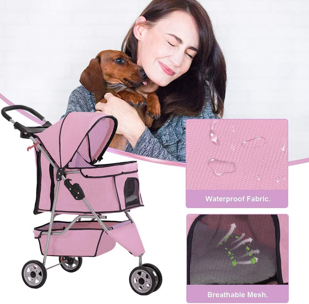 3-Wheel Dog Stroller (Pink)
