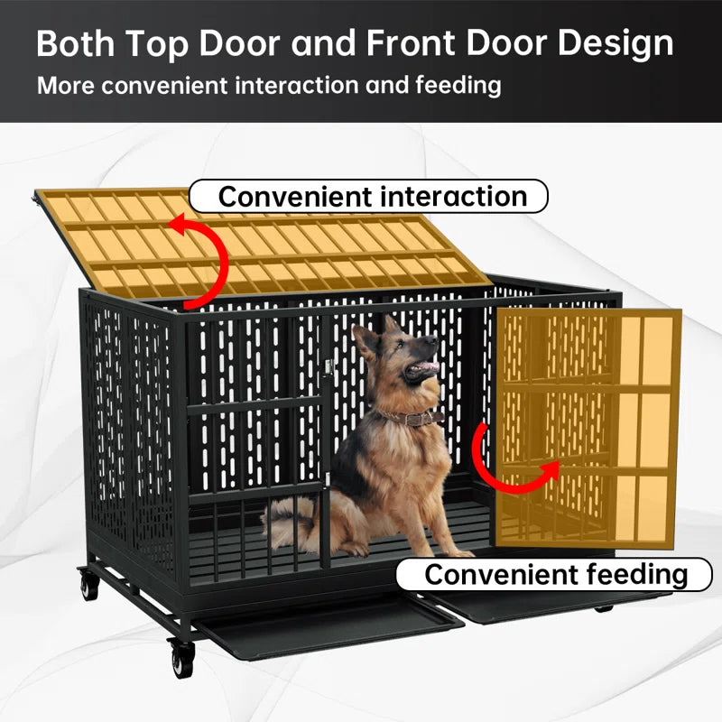 RERORD 48-Inch Heavy Duty Dog Crate with Wheels – Extra Large Folding Metal Dog Cage