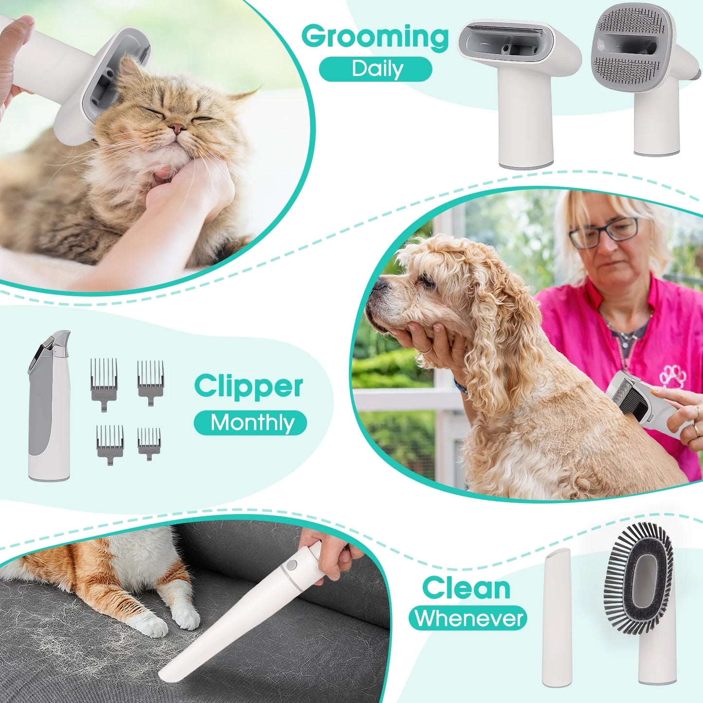 Pet Grooming Kit & Vacuum – 5-in-1 Low-Noise Groomer with 11Kpa Suction