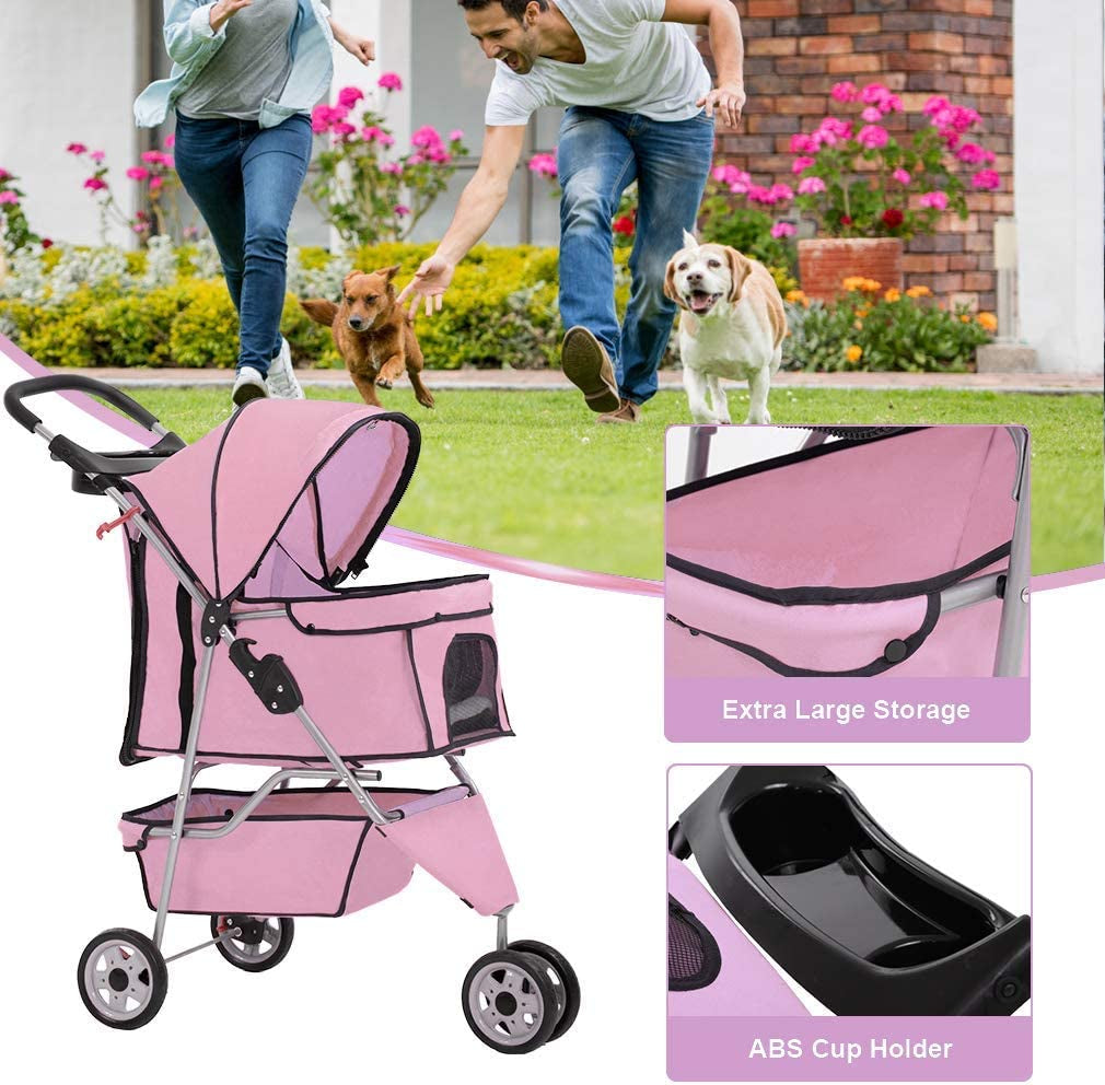 3-Wheel Dog Stroller (Pink)