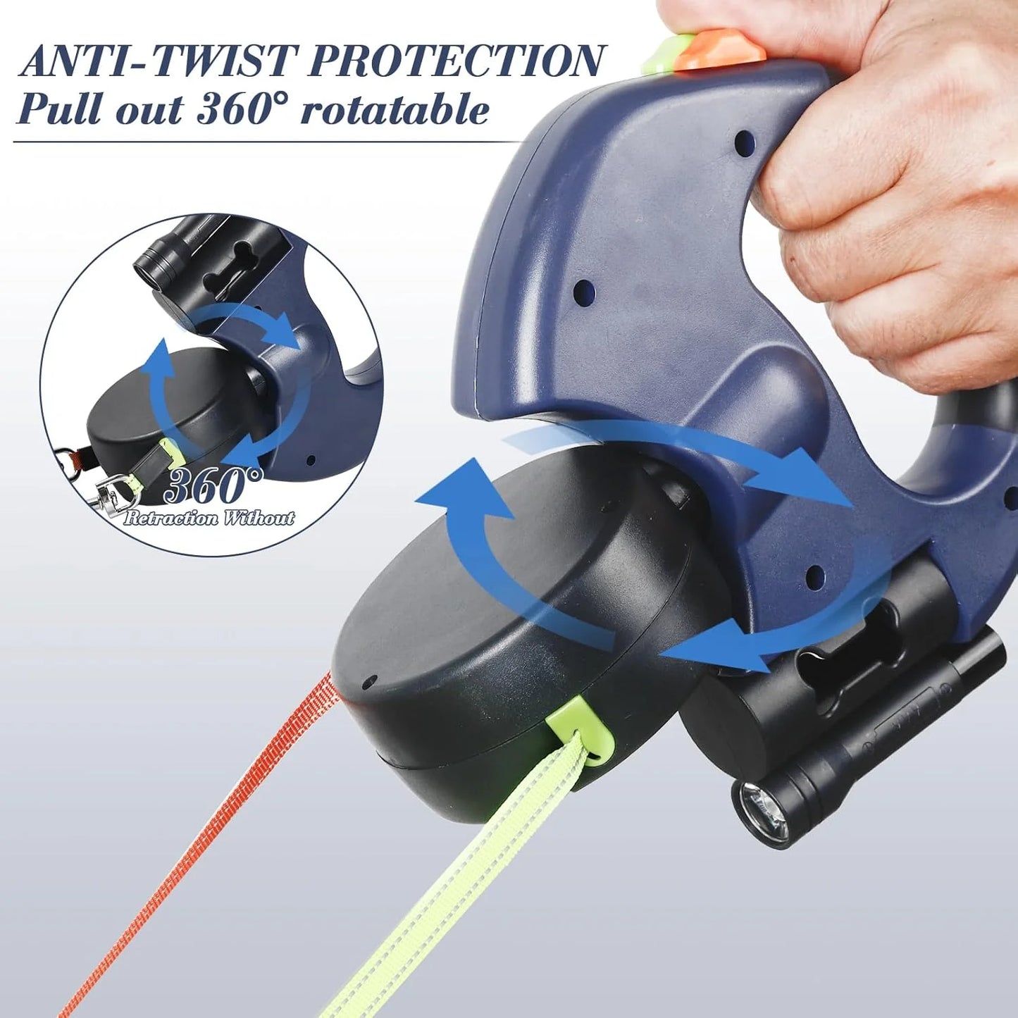 Dual Retractable Dog Leash with Reflective Design & 360° Swivel