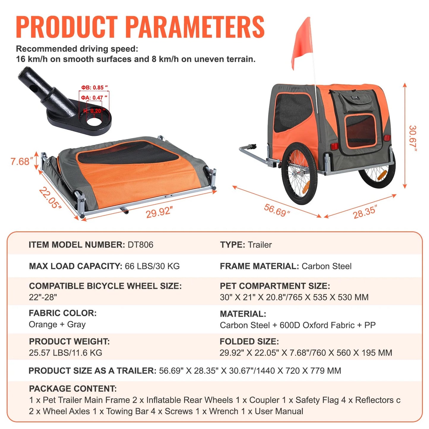 VEVOR Foldable Dog Bike Trailer
