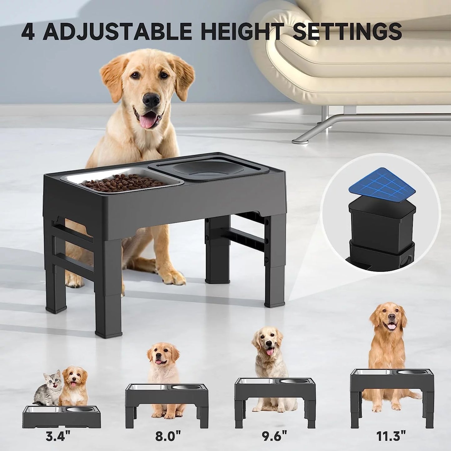 2-In-1 Elevated Dog Bowls – Adjustable Raised Dog Bowls with No Spill Design