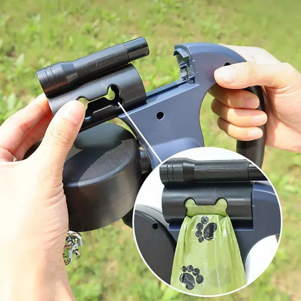 Dual Retractable Dog Leash with Reflective Design & 360° Swivel