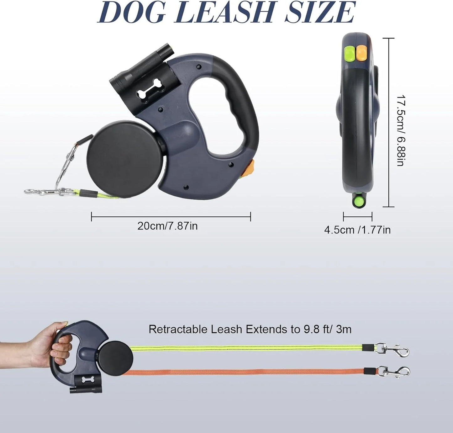 Dual Retractable Dog Leash with Reflective Design & 360° Swivel