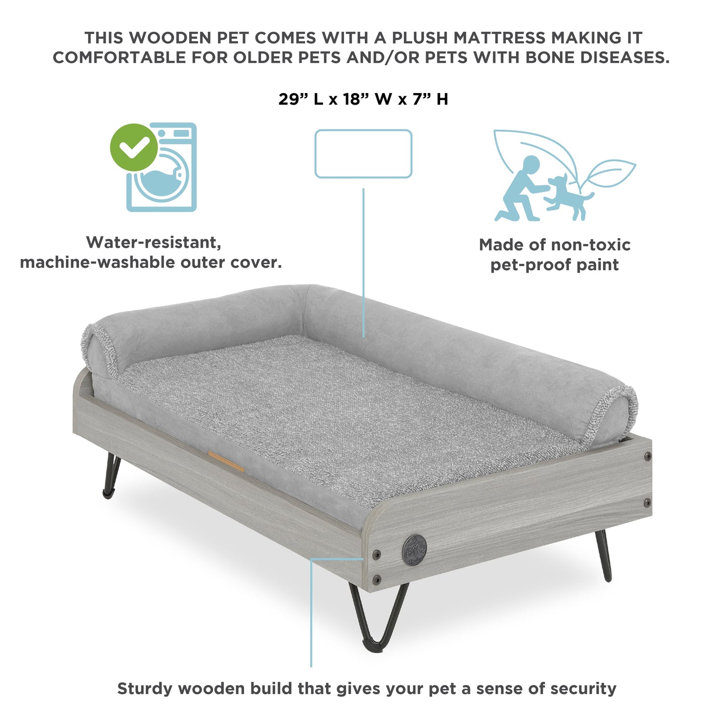 Asher Wooden Pet Bed with Mattress