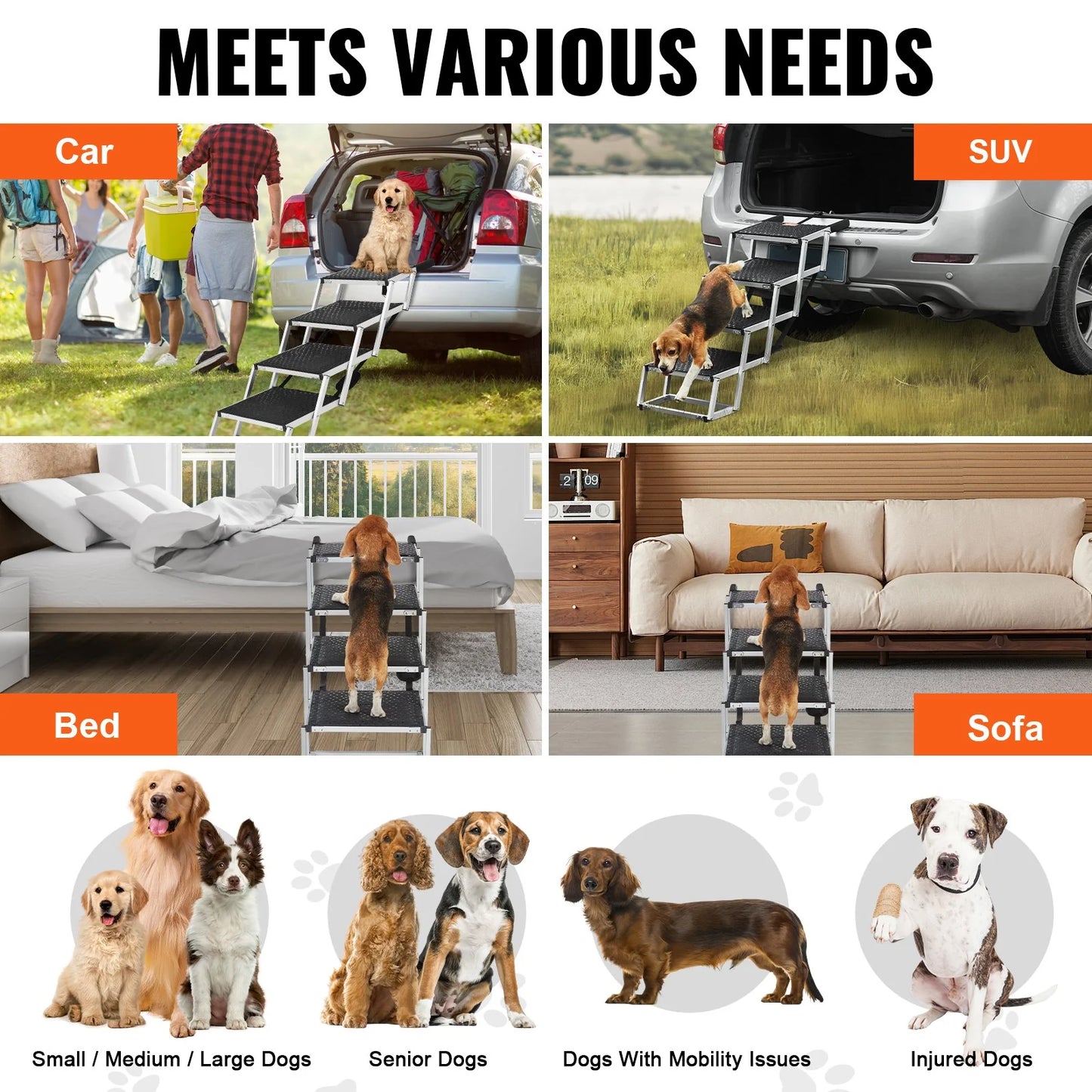VEVOR 4-Step Folding Dog Car Stairs