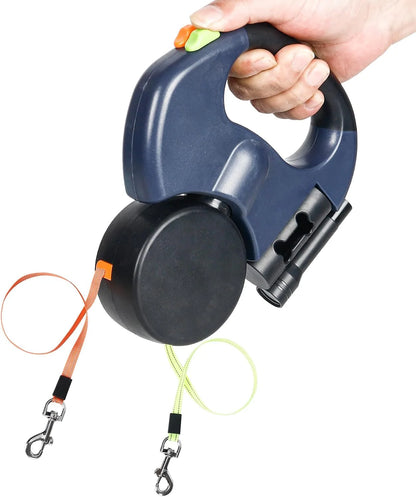 Dual Retractable Dog Leash with Reflective Design & 360° Swivel