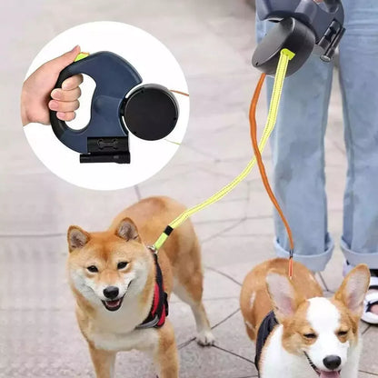 Dual Retractable Dog Leash with Reflective Design & 360° Swivel