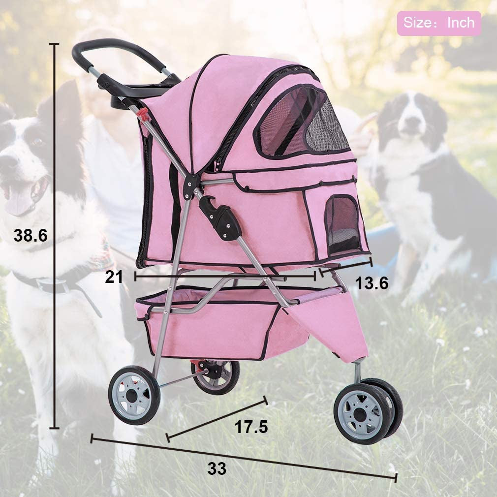 3-Wheel Dog Stroller (Pink)