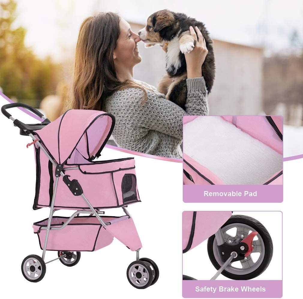 3-Wheel Dog Stroller (Pink)