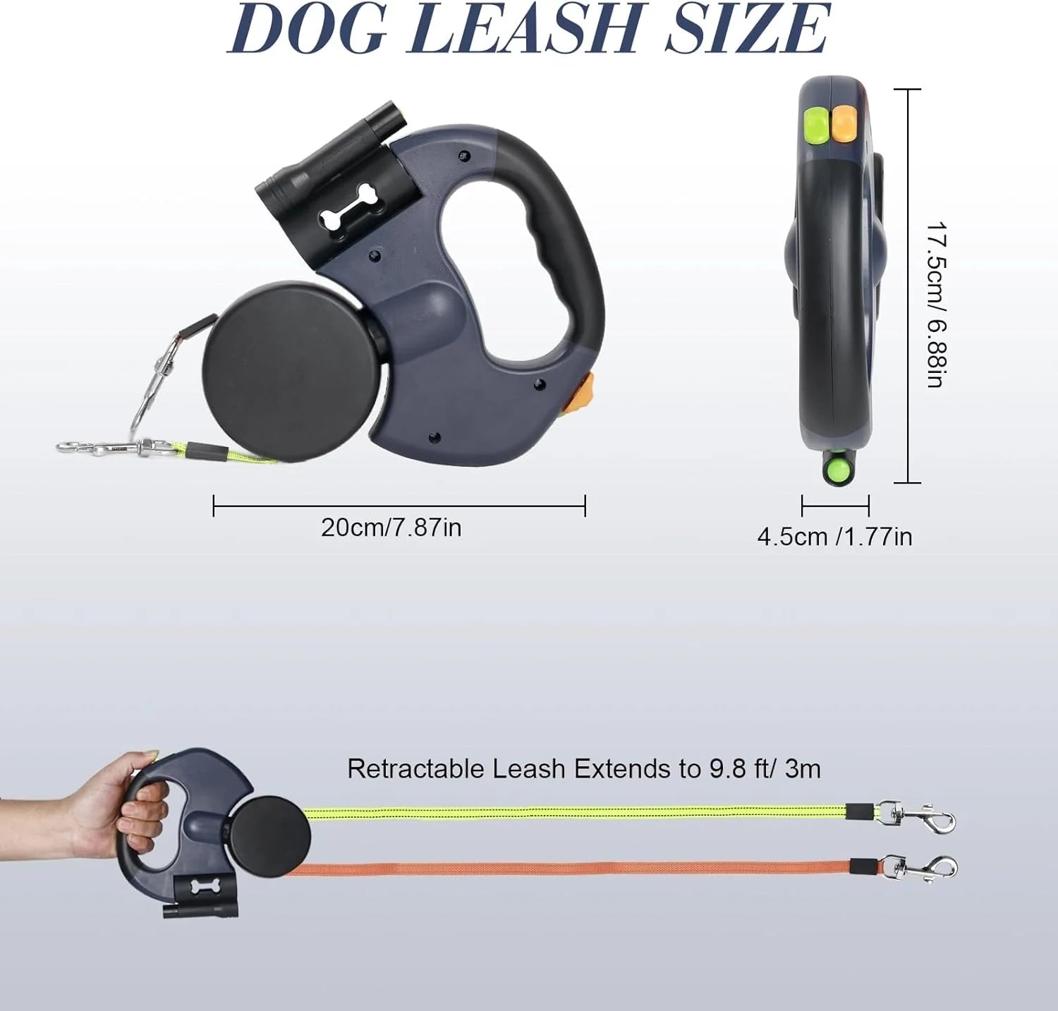 Dual Retractable Dog Leash with Reflective Design & 360° Swivel