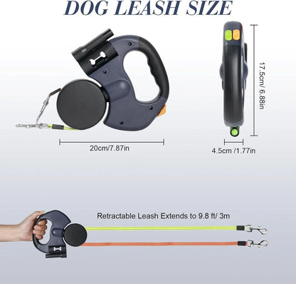 Dual Retractable Dog Leash with Reflective Design & 360° Swivel
